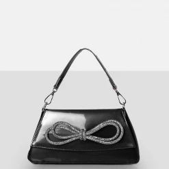 PUBLIC DESIRE - THE FAYA BLACK BOW DETAIL DIAMONTE CROSSBODY BAG