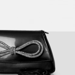 PUBLIC DESIRE - THE FAYA BLACK BOW DETAIL DIAMONTE CROSSBODY BAG