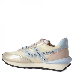 ASH SPIDER 168 STUDS ECO TRAINERS IN OFF WHITE AND BLUE