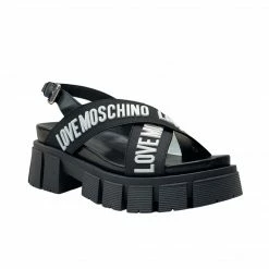 LOVE MOSCHINO CROSSOVER LOGO STRAP SANDALS