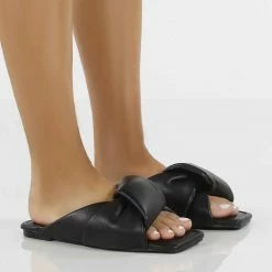 Como Store PUBLIC DESIRE APRICOT TWISTED STRAP SLIDE BLACK