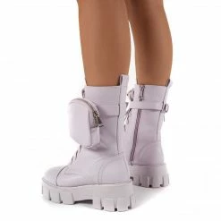 PUBLIC DESIRE INTENTION LILAC CHUNKY SOLE POUCH ANKLE BOOTS