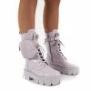 PUBLIC DESIRE INTENTION LILAC CHUNKY SOLE POUCH ANKLE BOOTS