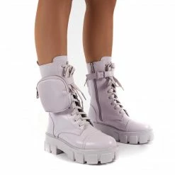 PUBLIC DESIRE INTENTION LILAC CHUNKY SOLE POUCH ANKLE BOOTS