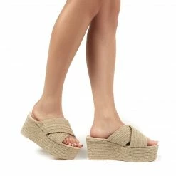 PUBLIC DESIRE BREEZE NATURAL CROSS OVER ESPADRILLE FLATFORM SANDALS