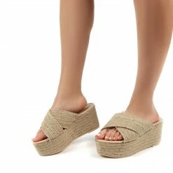 PUBLIC DESIRE BREEZE NATURAL CROSS OVER ESPADRILLE FLATFORM SANDALS