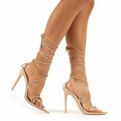 PUBLIC DESIRE CARMEN NUDE AND PERSPEX LACE UP STILETTO