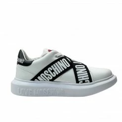 LOVE MOSCHINO WHITE LOGO-STRAP CHUNKY SNEAKERS