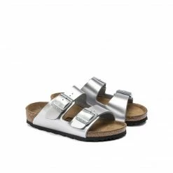 BIRKENSTOCK KIDS ARIZONA BIRKO FLOR ELECTRIC METALLIC SILVER