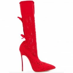 Como Store Casadei Women's Red Pointed Knit Boots