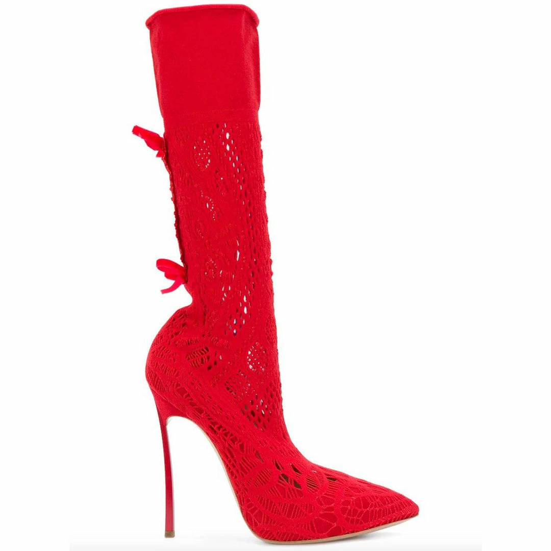 Como Store Casadei Women's Red Pointed Knit Boots