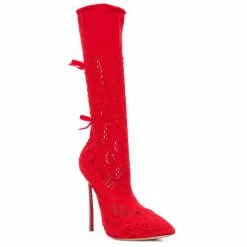 Como Store Casadei Women's Red Pointed Knit Boots