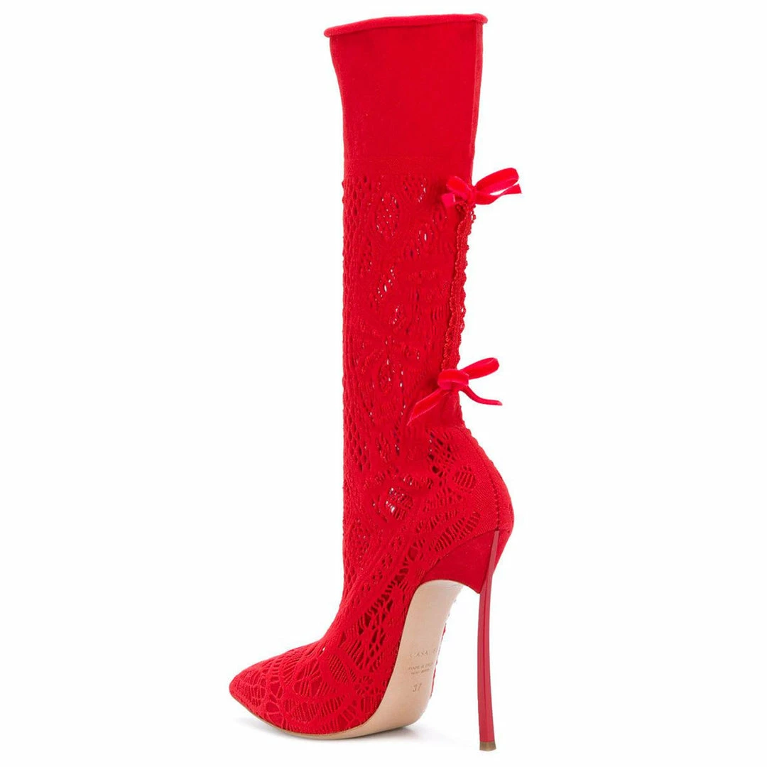 Como Store Casadei Women's Red Pointed Knit Boots