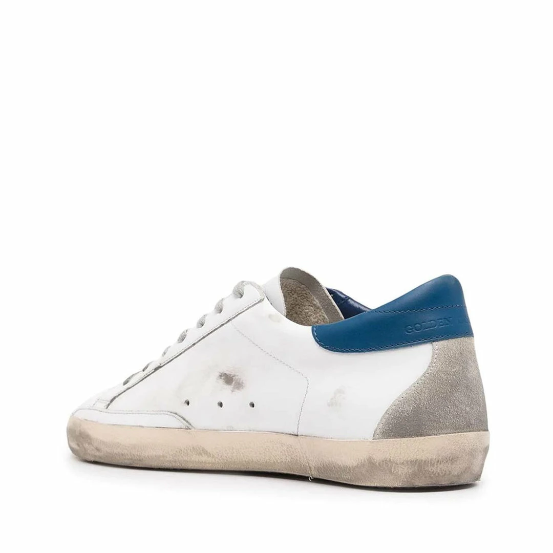Golden Goose Deluxe Brand GOLDEN GOOSE MAN WHITE SUPER-STAR SNEAKERS WITH BLUE SPOILER AND SUEDE STAR
