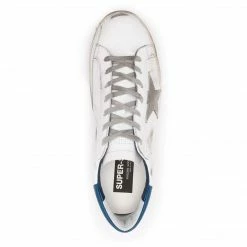 Golden Goose Deluxe Brand GOLDEN GOOSE MAN WHITE SUPER-STAR SNEAKERS WITH BLUE SPOILER AND SUEDE STAR
