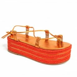 Jeffrey Campbell JEFFREY CAMPEBLL NAPA LAME ORANGE LACE UP SANDALS