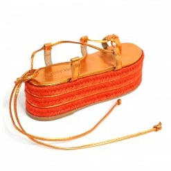Jeffrey Campbell JEFFREY CAMPEBLL NAPA LAME ORANGE LACE UP SANDALS