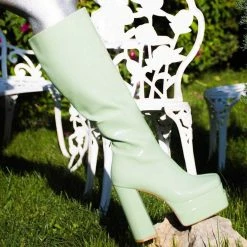 JEFFREY CAMPBELL KICKIN IT DOUBLE STACKED PLATFORM BOOTS MINT