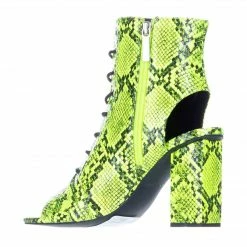 KENDALL + KYLIE BARLETTA NEON LIME SNAKE OPEN TOE BOOTS