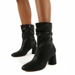 PUBLIC DESIRE MARSHMALLOW BLACK PU WIDE FIT HEELED ANKLE BOOTS