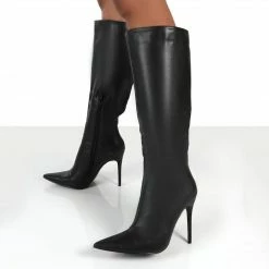 PUBLIC DESIRE HORIZON BLACK PU KNEE HIGH BOOTS