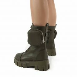 PUBLIC DESIRE INTENTION KHAKI CHUNKY SOLE BOOTS