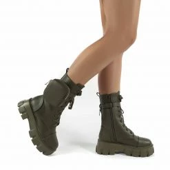 PUBLIC DESIRE INTENTION KHAKI CHUNKY SOLE BOOTS