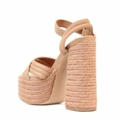PUBLIC DESIRE HEART STOPS BEIGE PU PLATFORM SANDALS