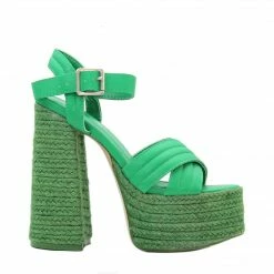 PUBLIC DESIRE HEART STOPS GREEN PU PLATFORM SANDALS