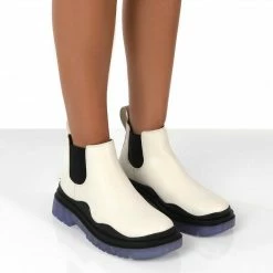 PUBLIC DESIRE MYTH ECRU CHUNKY SOLE CHELSEA BOOTS