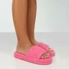 PUBLIC DESIRE JUICY PINK TERRY TOWELLING SLIDER SLIPPERS