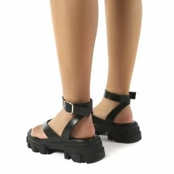 PUBLIC DESIRE DEPUTY BLACK CHUNKY SOLE SANDAL