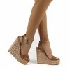 PUBLIC DESIRE IDOLIZE CAMEL PADLOCK AND CHAIN DETAIL WEDGED HEELS