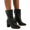 PUBLIC DESIRE MARSHMALLOW BLACK PU WIDE FIT HEELED ANKLE BOOTS