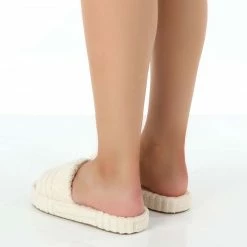PUBLIC DESIRE JUICY CREAM TERRY TOWELLING SLIDER SLIPPERS