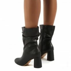 PUBLIC DESIRE MARSHMALLOW BLACK PU WIDE FIT HEELED ANKLE BOOTS