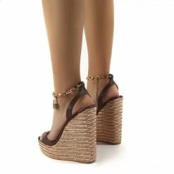 PUBLIC DESIRE IDOLIZE CHOC PADLOCK AND CHAIN DETAIL WEDGED HEELS