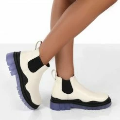 PUBLIC DESIRE MYTH ECRU CHUNKY SOLE CHELSEA BOOTS