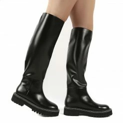 PUBLIC DESIRE DANA BLACK PU KNEE HIGH BOOTS