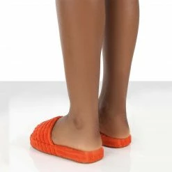 PUBLIC DESIRE JUICY ORANGE TERRY TOWELLING SLIDER SLIPPERS