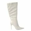 PUBLIC DESIRE HORIZON ECRU CROC PU KNEE HIGH BOOTS