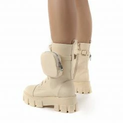 PUBLIC DESIRE INTENTION NUDE CHUNKY HEEL BOOTS