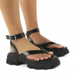 PUBLIC DESIRE DEPUTY BLACK CHUNKY SOLE SANDAL