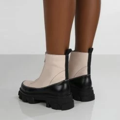 PUBLIC DESIRE DIRECTION BONE PU ZIP FRONT CHUNKY SOLE ANKLE BOOT