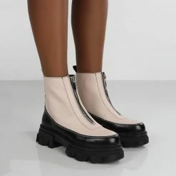 PUBLIC DESIRE DIRECTION BONE PU ZIP FRONT CHUNKY SOLE ANKLE BOOT