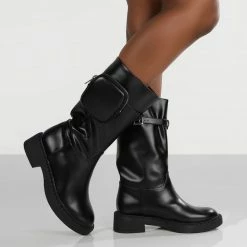 PUBLIC DESIRE EVOKE BLACK POCKET DETAIL CALF HEIGHT BOOT
