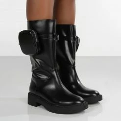 PUBLIC DESIRE EVOKE BLACK POCKET DETAIL CALF HEIGHT BOOT
