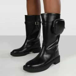 PUBLIC DESIRE EVOKE BLACK POCKET DETAIL CALF HEIGHT BOOT