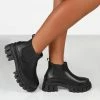 PUBLIC DESIRE KAYA BLACK PU CHUNKY SOLE CHELSEA BOOTS