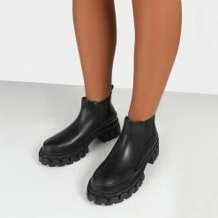 PUBLIC DESIRE KAYA BLACK PU CHUNKY SOLE CHELSEA BOOTS